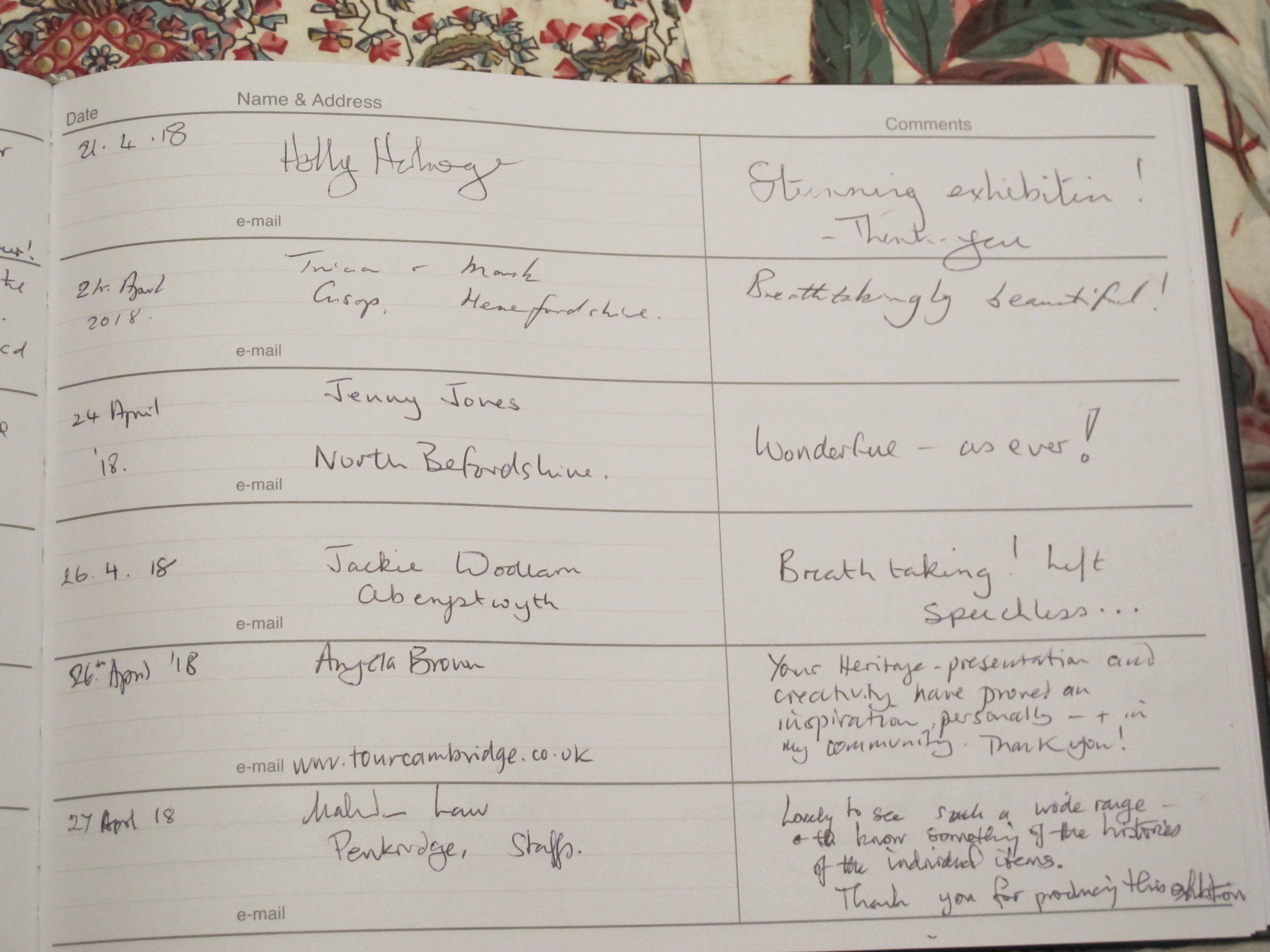 Visitor comments april 2018